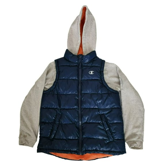 Champion Kids Activewear W/ Attached Hood & Sleeve Puffer Vest Jacket Sz Medium
